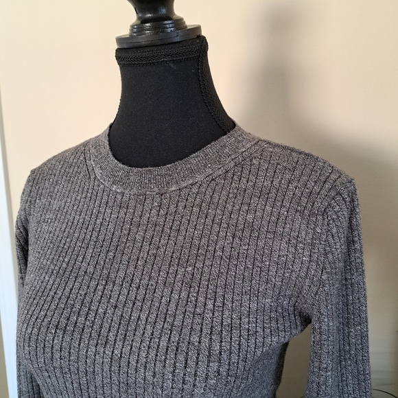 H&M Divided Sweater Women's Large Heathered Grey Ribbed Long Sleeve Top - Picture 7 of 10